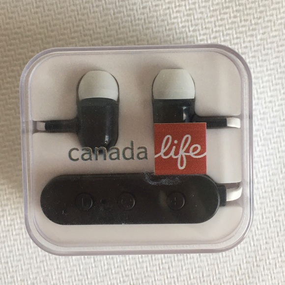 brand new, open box canada life bluetooth black/white earbuds headphones case - Picture 1 of 3